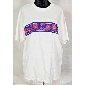 Vtg Hilo Hattie The Store of Hawaii Hibiscus Flower Stripe T-Shirt Adult Large